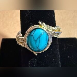 VINTAGE FAUX TURQUOISE HOWLITE? SILVER TONE RING  SIZE 7